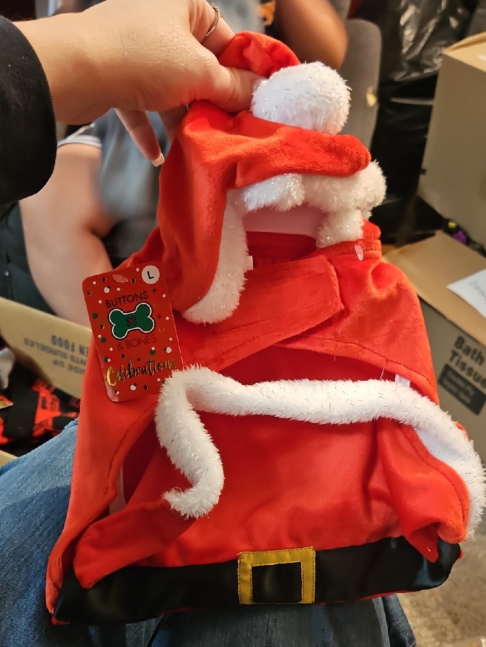 Buttons & Bones Red Velvet Santa Pet Hoodie Large